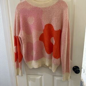 Floral Pink and Orange Sweater